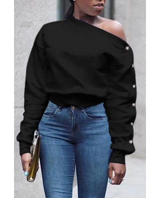 Lovely Trendy Long Sleeves Black Sweatshirt Hoodie