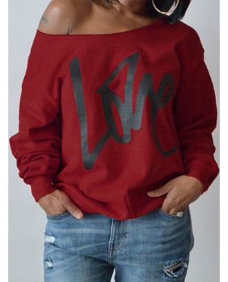 Lovely Leisure Round Neck Long Sleeves Letters Printing Purplish Red Sweatshirt Hoodie