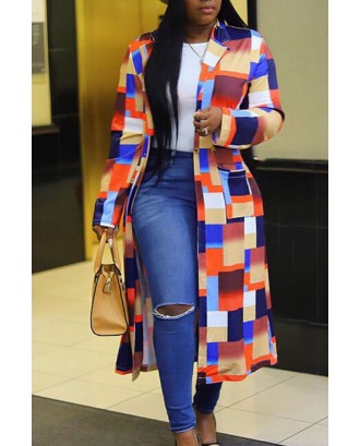 Lovely Casual Plaid Multicolor Trench Coat
