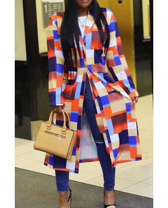 Lovely Casual Plaid Multicolor Trench Coat