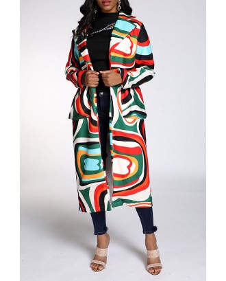 Lovely Casual Printed Multicolor Trench Coat
