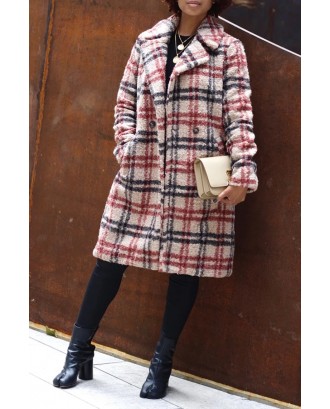 Lovely Chic Plaid Loose Red Coat