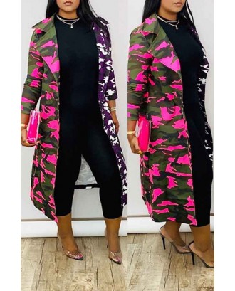Lovely Casual Camo Purple Trench Coat