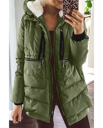 Lovely Winter Hooded Collar Army Green Coat