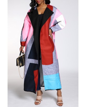 Lovely Casual Color-lump Patchwork Multicolor Trench Coat