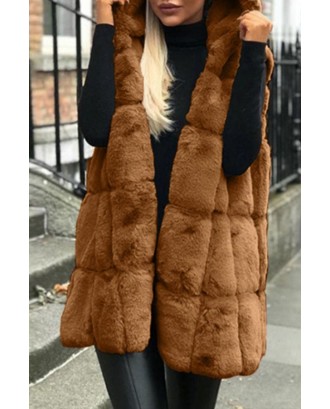 Lovely Casual Basic Winter Brown Vests