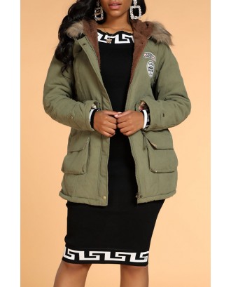 Lovely Casual Patchwork Army Green Winter Coat