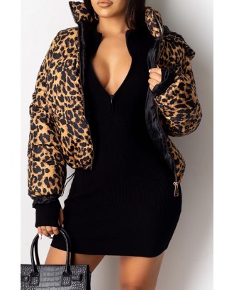 Lovely Winter Hooded Collar Leopard Printed Coat