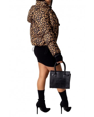 Lovely Winter Hooded Collar Leopard Printed Coat