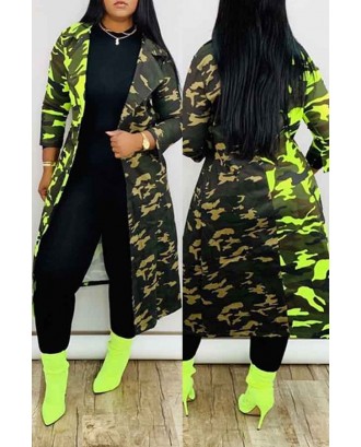 Lovely Casual Camo Army Green Trench Coat
