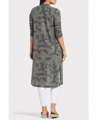 Lovely Casual Camouflage Printed Green Coat