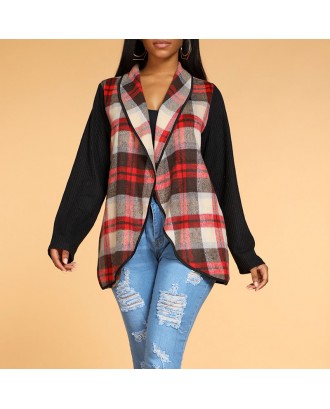 Lovely Casual Plaid Print Red Coat