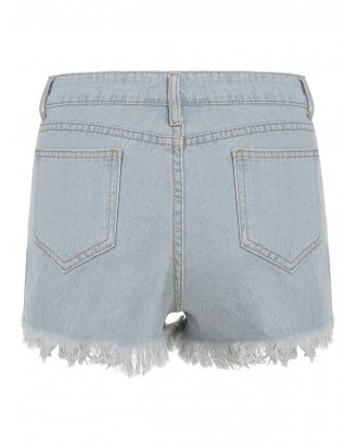 Destroyed Faded Wash Denim Shorts - Jeans Blue Xl