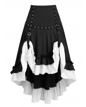 Convertible Flounced High Low Buckle Skirt - Black M