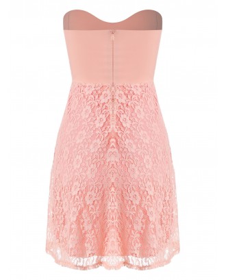 Lace Strapless Sleeveless Cocktail Dress - Pink S