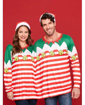 Two Person Christmas Long Sleeve Stripe T-shirt Pajamas -  M