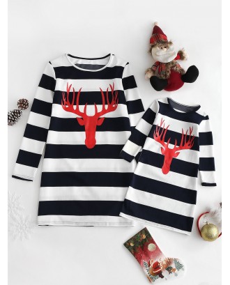 Striped Print Matching Family Christmas Sleeping Dress -  Mom M