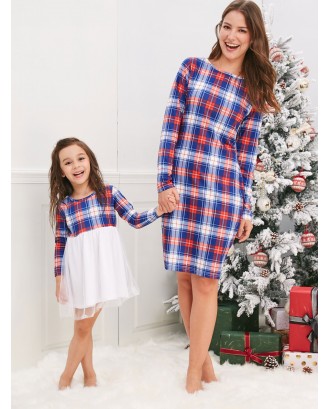 Mother and Daughter Christmas Casual Plaid Dress -  Mom  L
