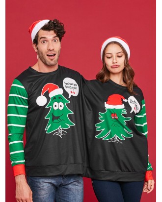 Two Person Christmas Tree Sweatshirt Pajamas - Black M