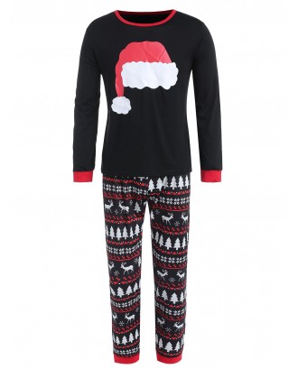Family Christmas Hat Print Pajamas - Black Dad M
