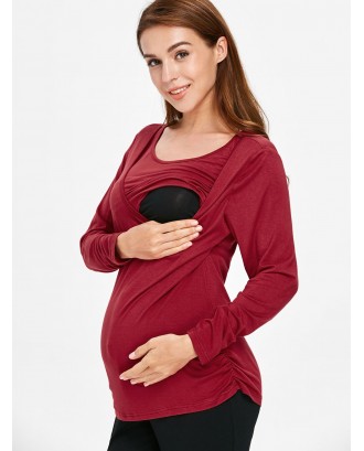 Long Sleeve Maternity Sleep Top - Red Wine M