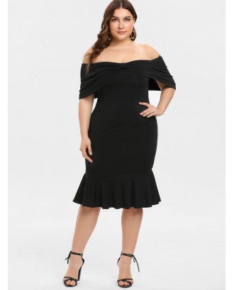 Plus Size Off Shoulder Bodycon Dress Mermaid - Black 3x