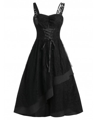 Plus Size Sweetheart Collar High Waist Solid Dress - Black L