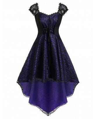 Plus Size Halloween Lace Up High Low Lace Dress - Purple Iris L