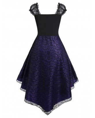 Plus Size Halloween Lace Up High Low Lace Dress - Purple Iris L