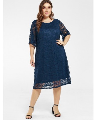 Plus Size Lace Midi Shift Dress - Lapis Blue L