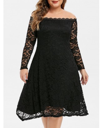 Plus Size Off The Shoulder Lace Midi Dress - Black L