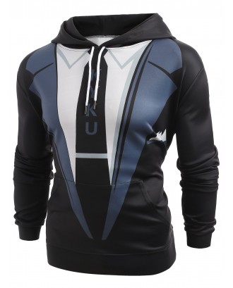 Faux Suit and Tie Print Pullover Hoodie - Black S