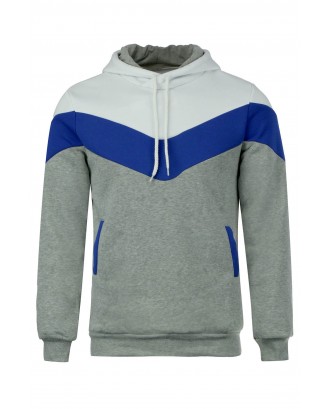Slimming Trendy Hooded Personality Color Splicing Long Sleeves Men's Thicken Hoodies - Light Gray M