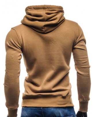 Whole Colored Drawstring Casual Hoodie - Camel Brown L