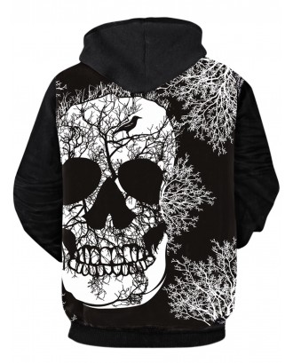 Skull Tree Print Long Sleeve Hoodie - Black L