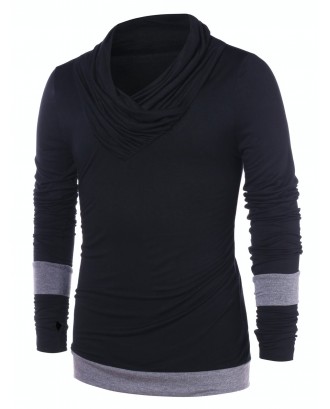 Pile Heap Collar Color Block T-shirt - Black L