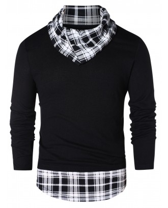 Pile Heap Collar Checked Panel T-shirt - Black 2xl