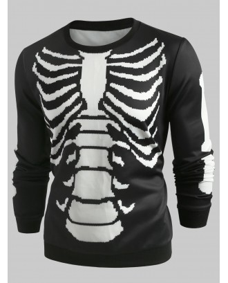 Skeleton Print Long Sleeve T-shirt - Black Xl