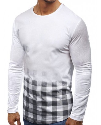 Gradient Grid Pattern Long Sleeves T-shirt - White S