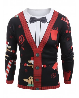 Christmas Cardigan Blazer Printed Long Sleeve T-shirt - Multi-a S