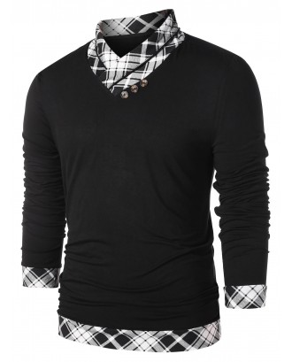 Heaps Collar Checked Print T-shirt - Black 2xl
