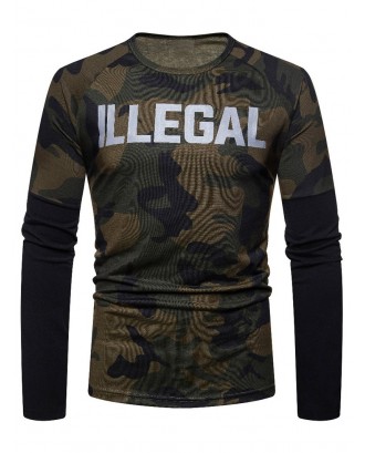 Camouflage Spliced Long Sleeve T-shirt - Coffee S