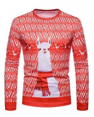 Christmas Alpaca Printed Crew Neck T-shirt -  M