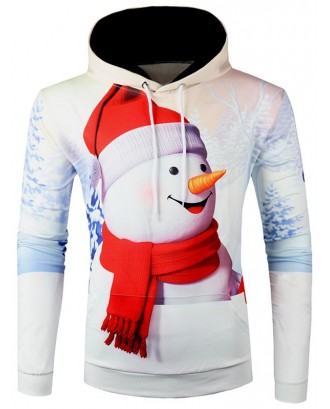 Christmas Snowman Printed Pocket Hoodie -  Xl