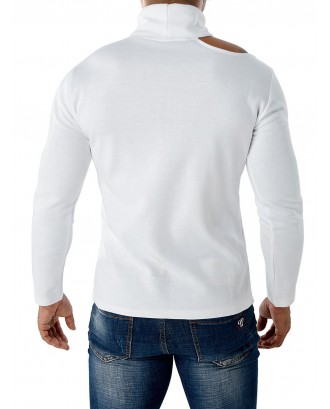 Side Off Shoulder Solid Color Sweater - White L