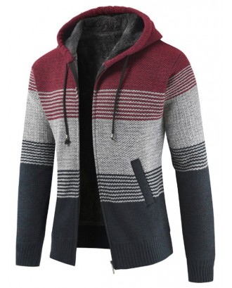 Color Block Hooded Casual Knitted Sweater - Chestnut Red Xs