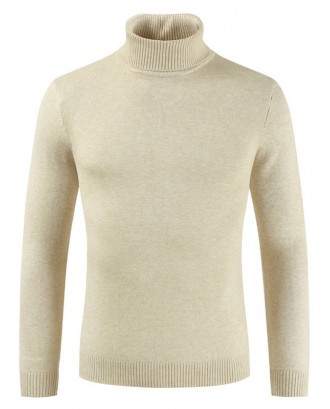 Leisure Solid Color Long Sleeve Cotton Sweater for Men - Beige Xl