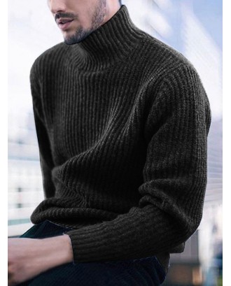 Solid Color Long-sleeve Sweater - Black M