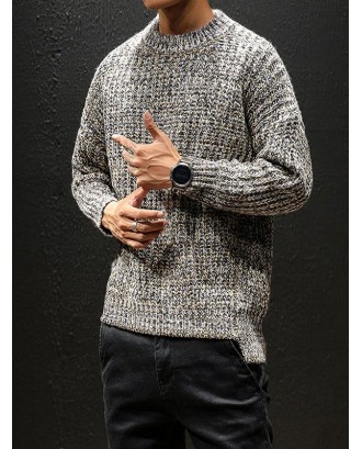 Autumn And Winter Sweater Men Thin Round Neck Pullover Knit Bottoming Shirt - Gray L