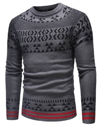 Geometrical Pattern Casual Pullover Sweater - Gray Xs